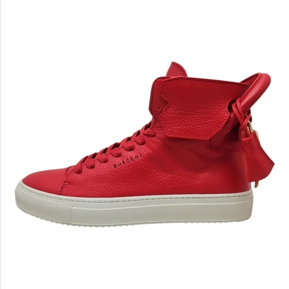 BUSCEMI |125mm Red Leather High-Top Sneakers Gold Lock EU 38 / US 8 NWT - Picture 2 of 11